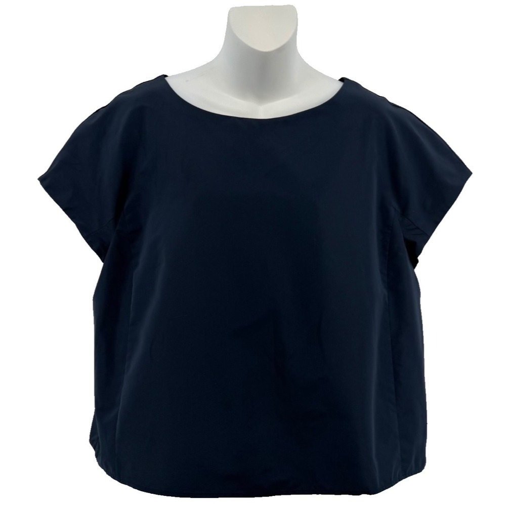 Weekend Max Mara Blouse Womens 16 Navy Boxy Poplin Boat‎ Neck NWT